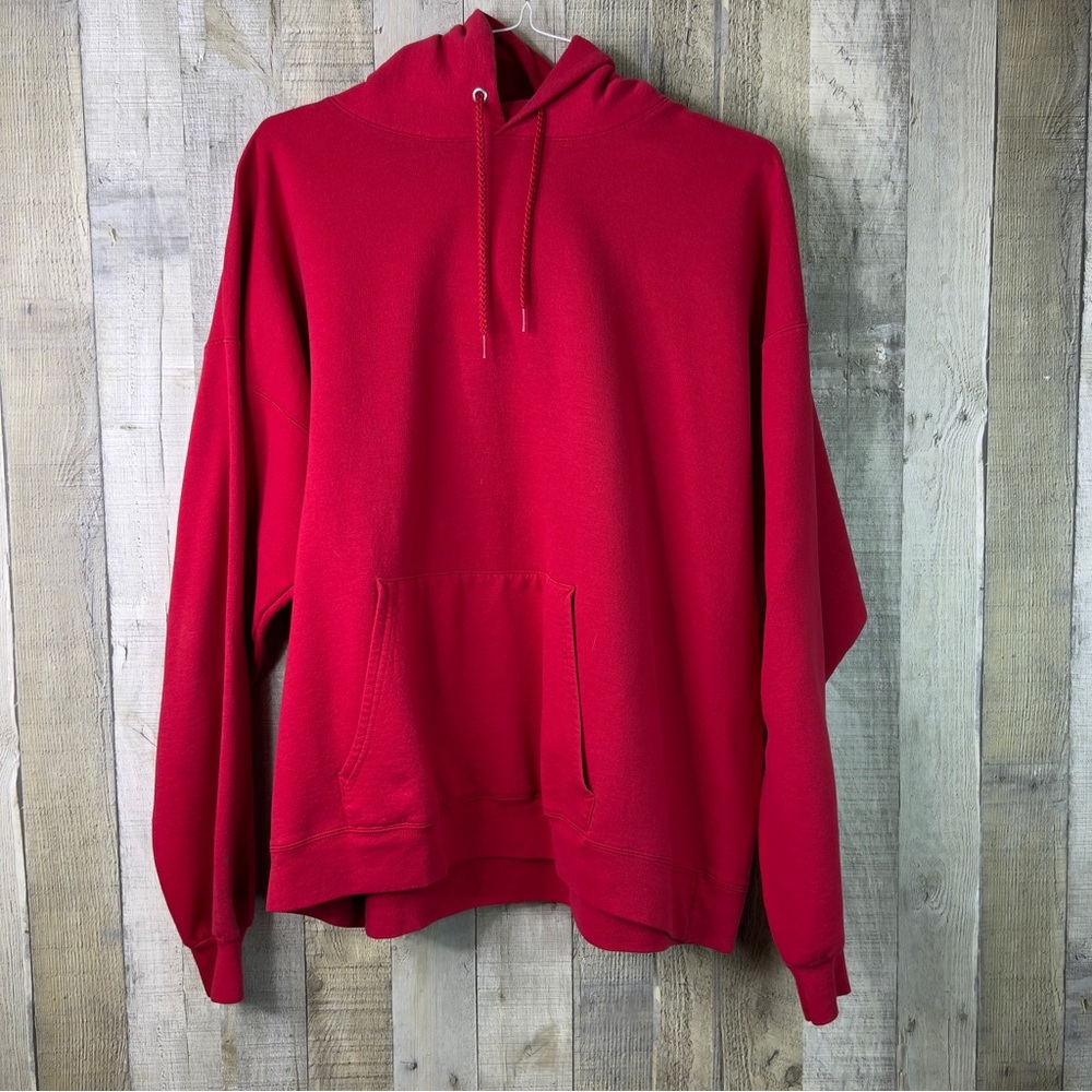 XL Red Fleece Long Sleeve Drawstring Hoodie with Front Pocket